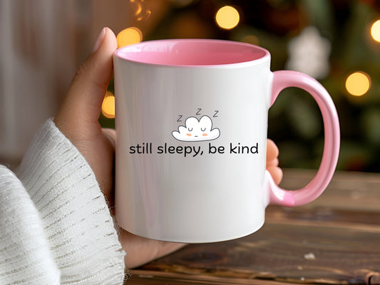 Be kind mug pink ceramic coffee cup.